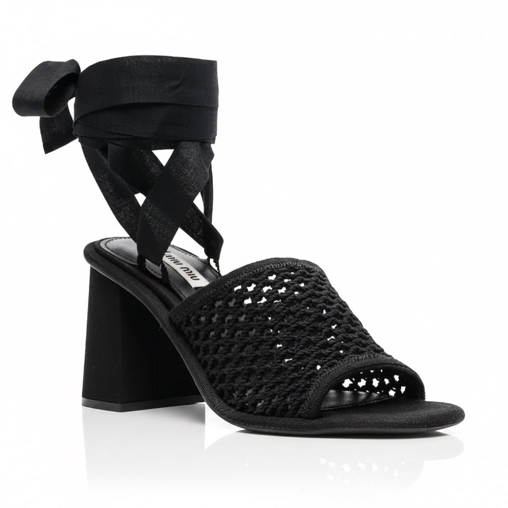 Miu Miu Macramé Crochet Lace-Up Sandals