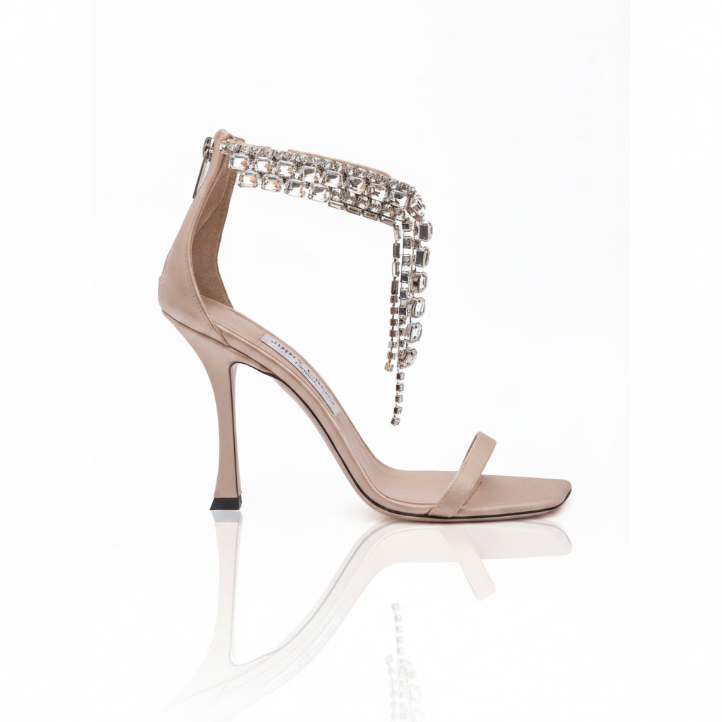 Sandali Jimmy Choo Verity 100 in raso rosa cipria