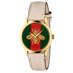 Gucci G-Timeless "Le Marché des Merveilles" Bee Gold/Beige Leather Watch YA1264128