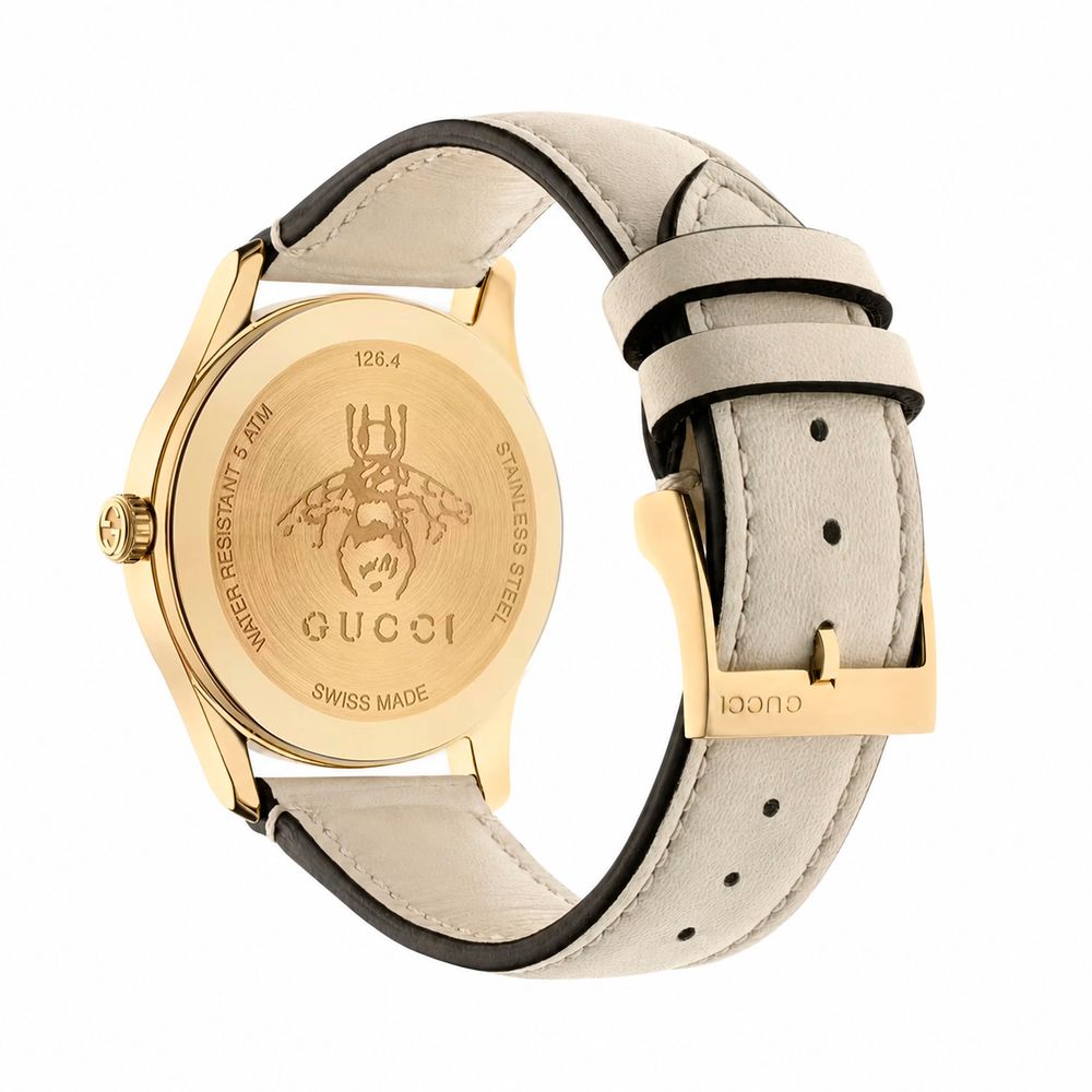 Gucci G-Timeless "Le Marché des Merveilles" Bee Gold/Beige Leather Watch YA1264128