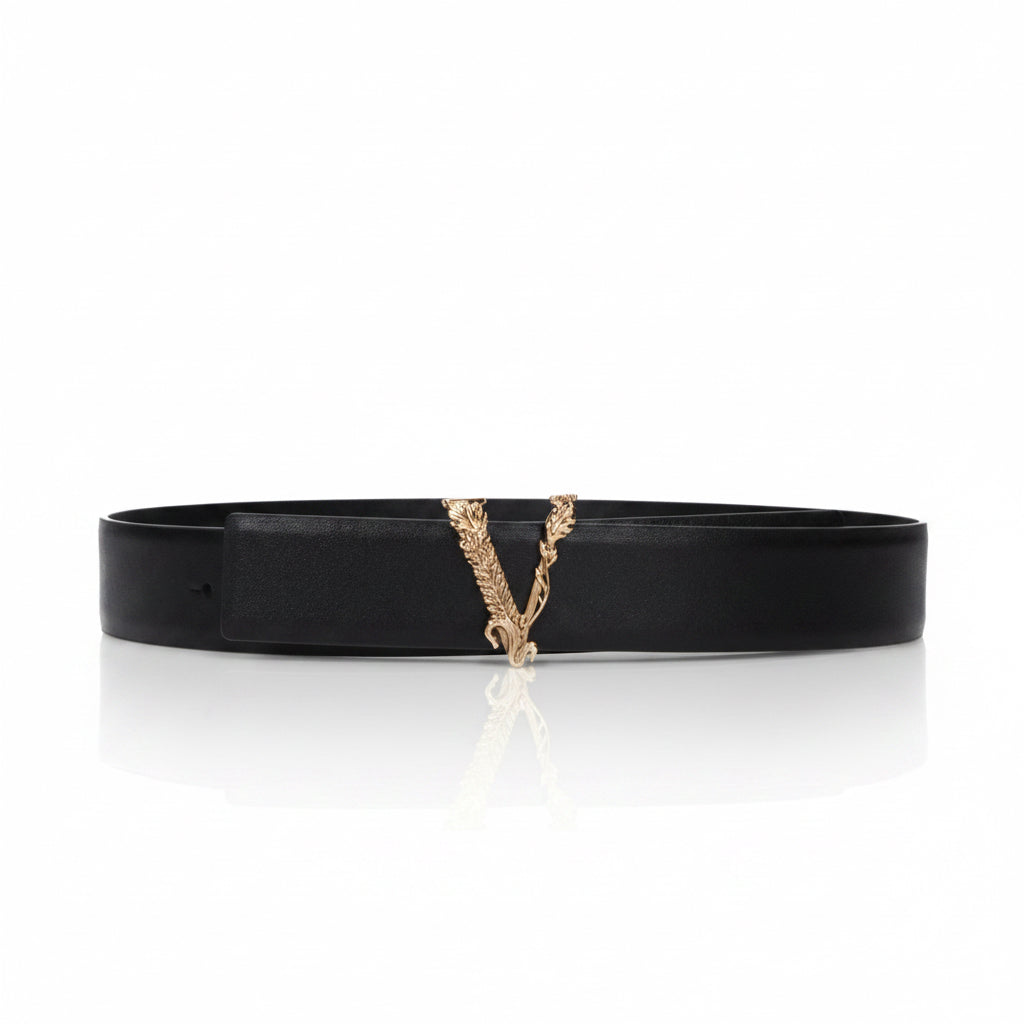 Versace Virtus Barocco V Black Leather Belt
