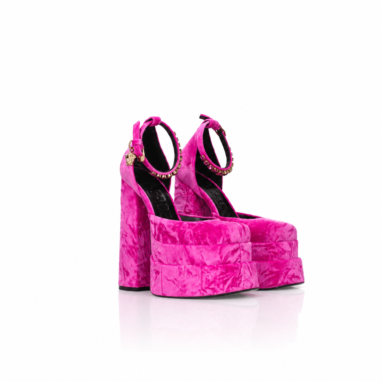 Versace Aevitas Velvet Platform Sandals Fuchsia