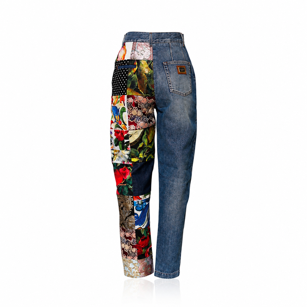 Jeans in denim a vita alta con patchwork Blue AMBER Dolce & Gabbana