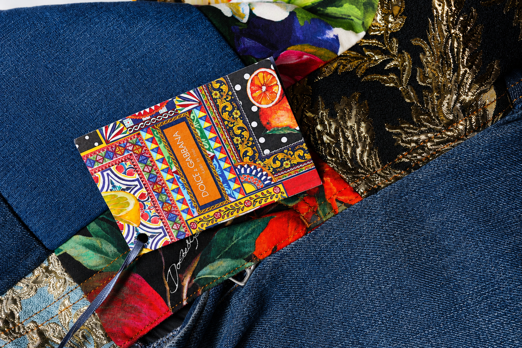 Jeans in denim a vita alta con patchwork Blue AMBER Dolce & Gabbana