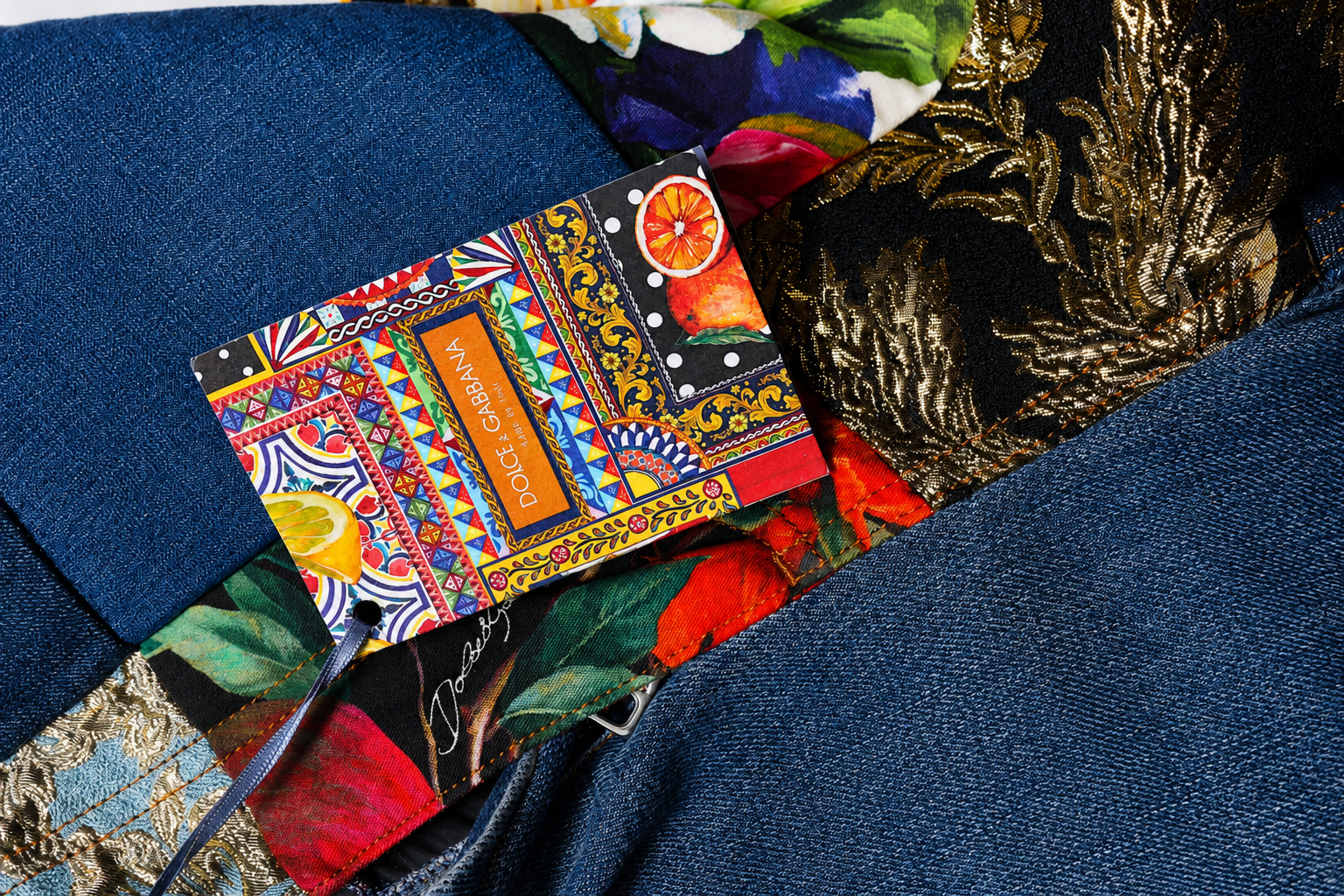 Jeans in denim a vita alta con patchwork Blue AMBER Dolce & Gabbana