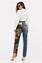 Jeans in denim a vita alta con patchwork Blue AMBER Dolce & Gabbana