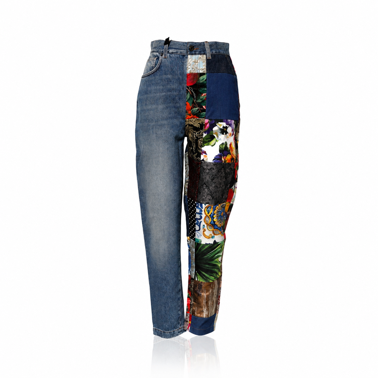 Jeans in denim a vita alta con patchwork Blue AMBER Dolce & Gabbana