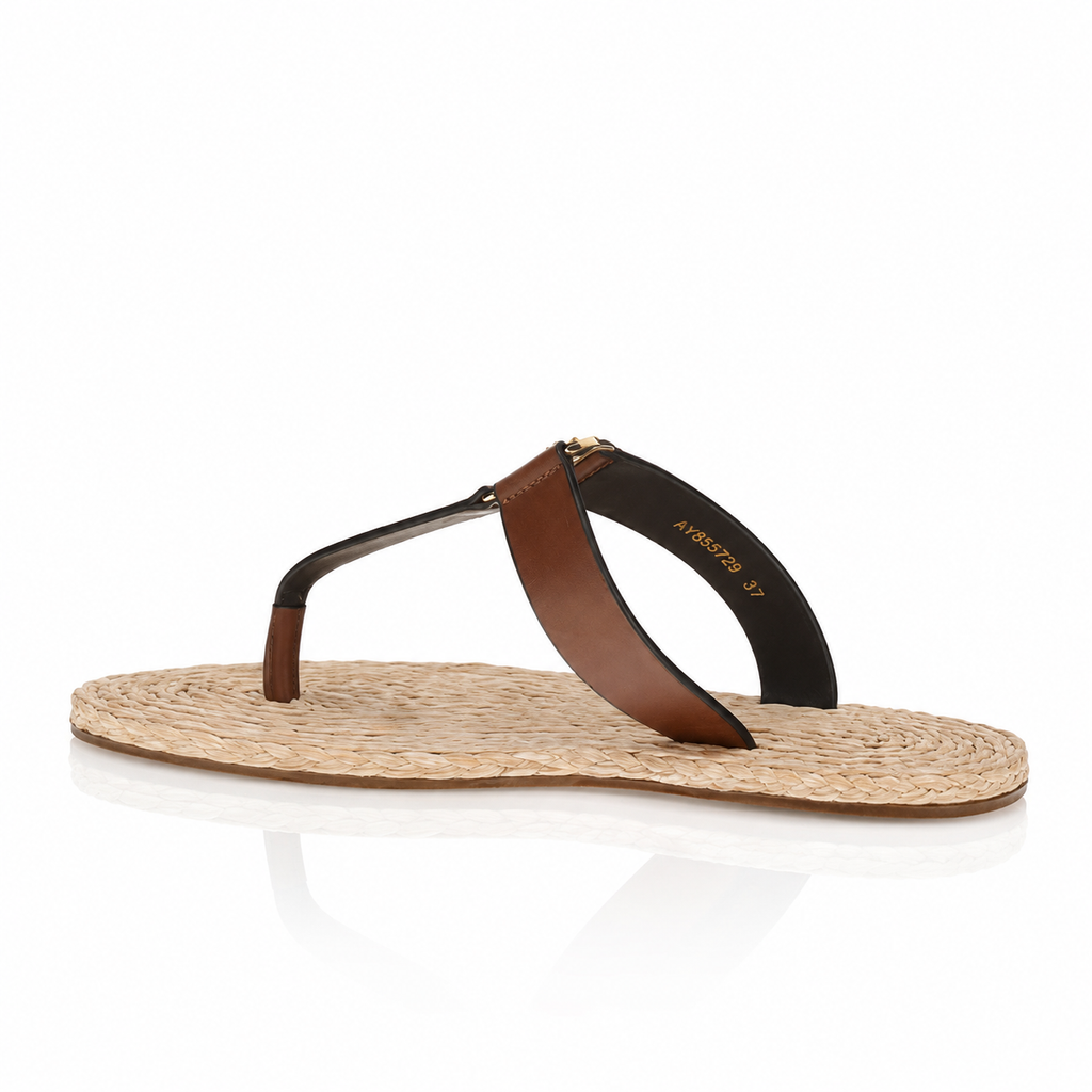 Saint Laurent Babylone Leather Raffia Sandals