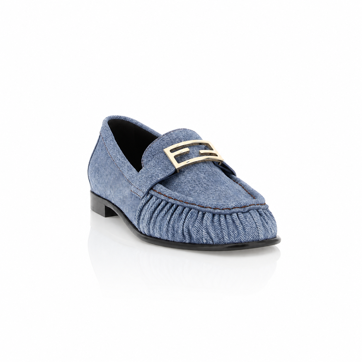 Fendi Baguette Denim Gathered Loafers