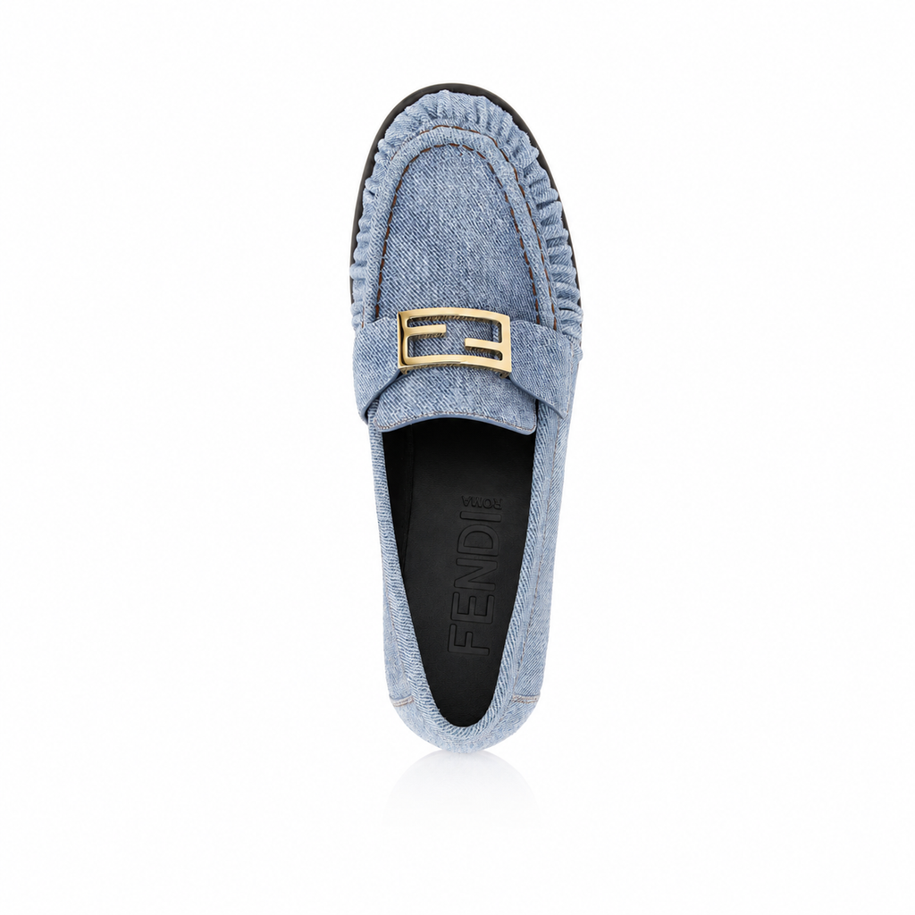 Fendi Baguette Denim Gathered Loafers