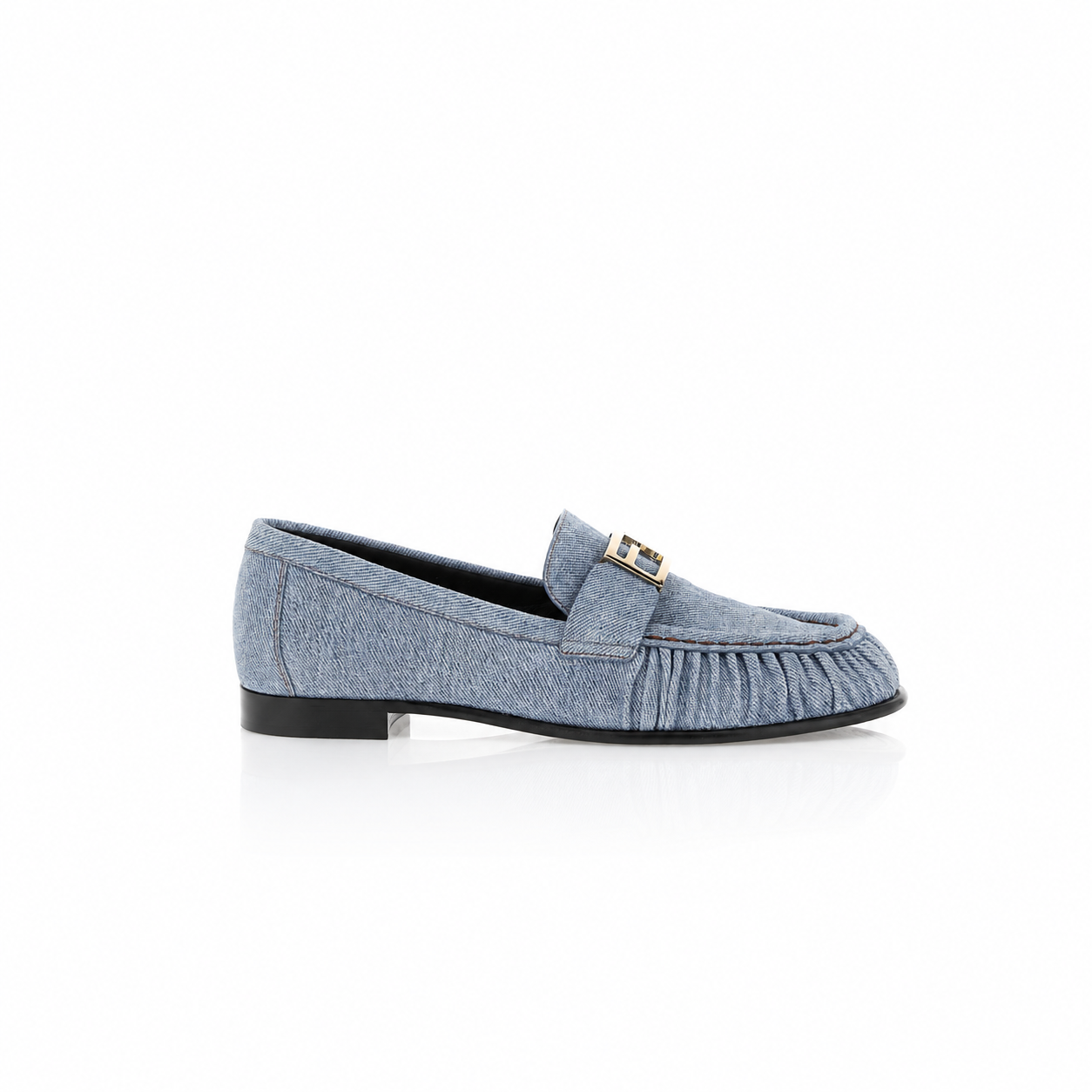 Fendi Baguette Denim Gathered Loafers