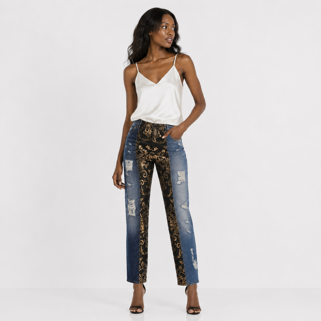 Dolce & Gabbana Baroque-Panel Tapered Patchwork Jeans