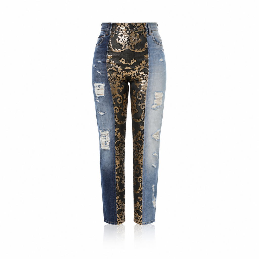 Dolce & Gabbana Baroque-Panel Tapered Patchwork Jeans