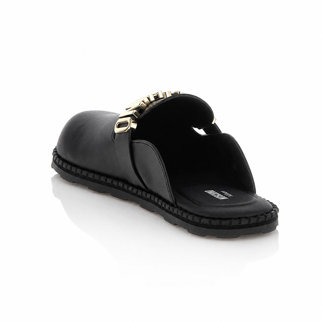Moschino Black Leather Sabots
