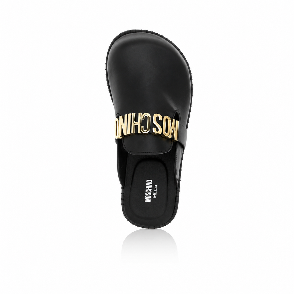 Moschino Black Leather Sabots