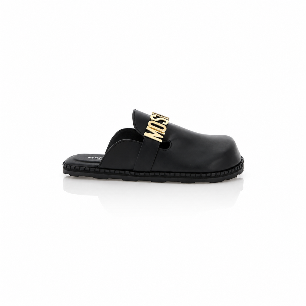 Moschino Black Leather Sabots