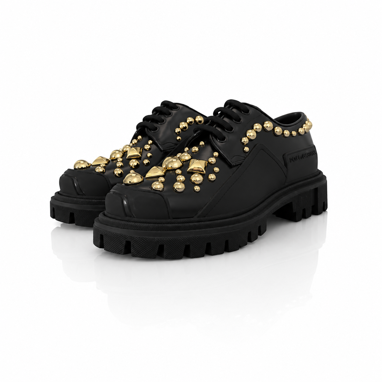 Dolce & Gabbana Black Leather Trekking Derby Shoes
