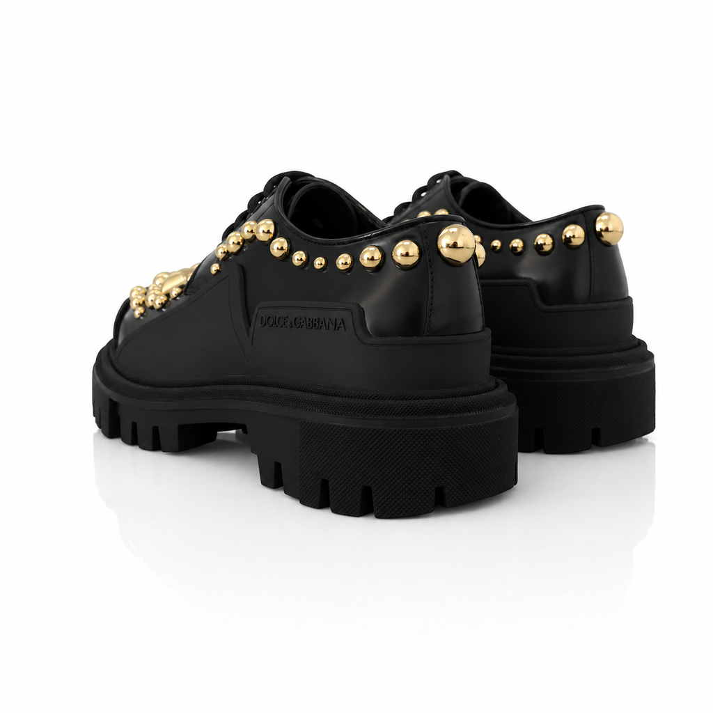 Dolce & Gabbana Black Leather Trekking Derby Shoes