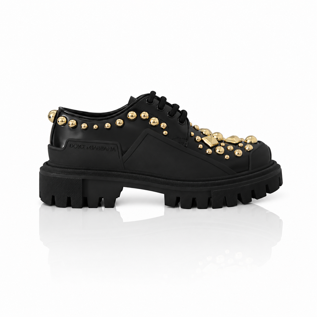 Dolce & Gabbana Black Leather Trekking Derby Shoes