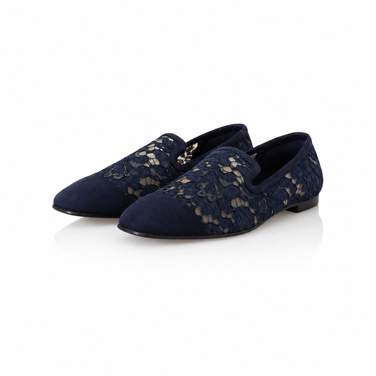 Dolce & Gabbana Blue Floral Lace Ladies Loafers