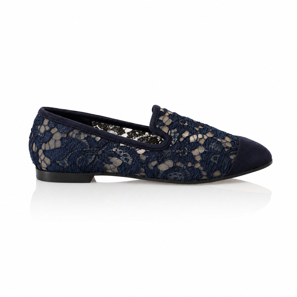 Dolce & Gabbana Blue Floral Lace Ladies Loafers