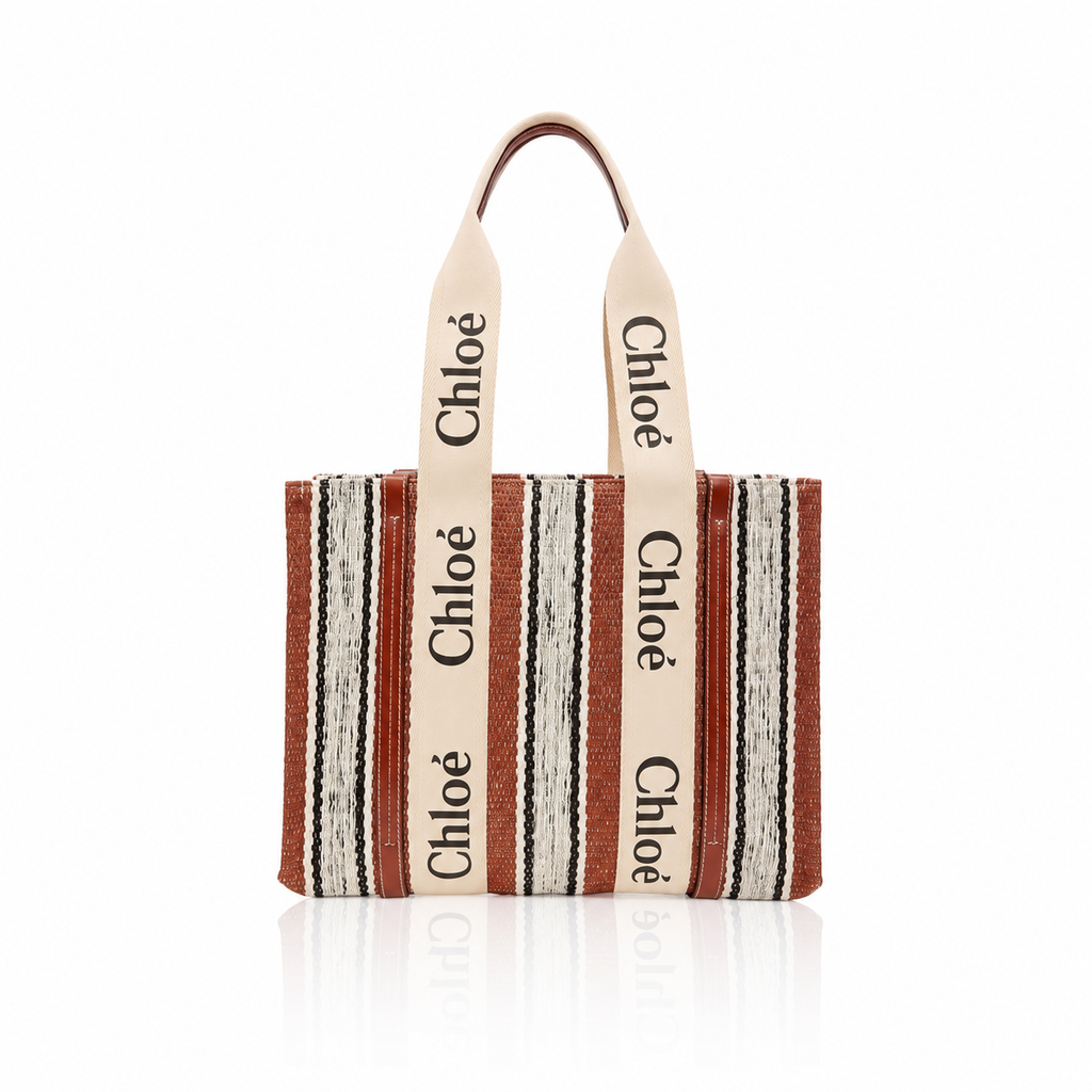 Chloé Striped Woody Linen Tote Bag