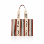 Chloé Striped Woody Linen Tote Bag