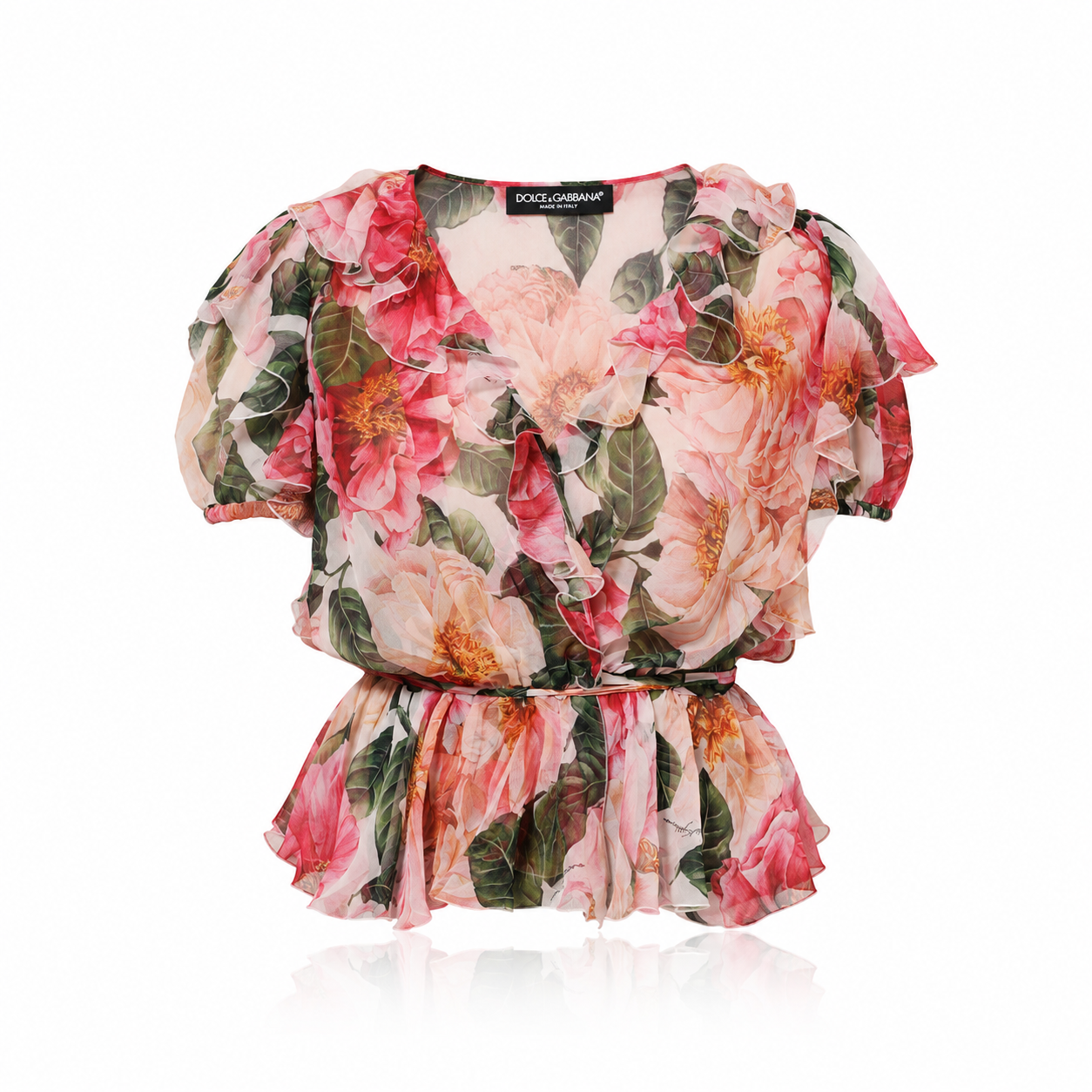 Dolce & Gabbana Pink Camellias Silk Blouse