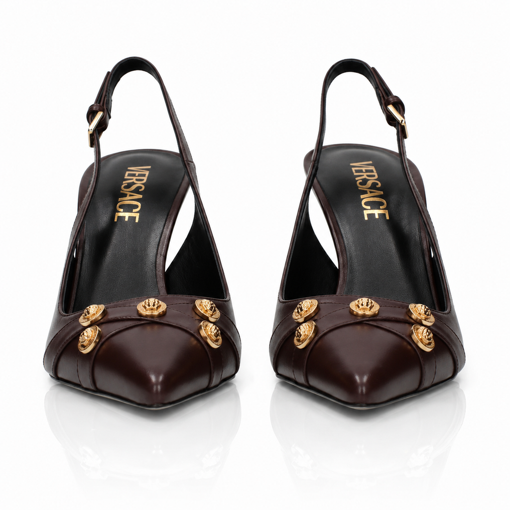 Versace Medusa Button Leather Slingback Pumps