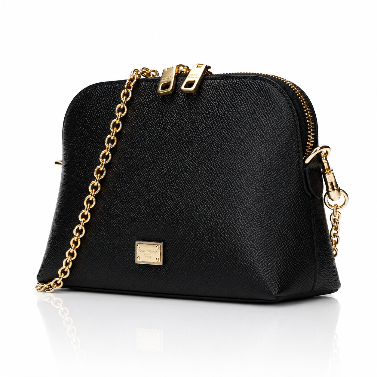 Dolce & Gabbana Black Dauphine Leather Shoulder Bag