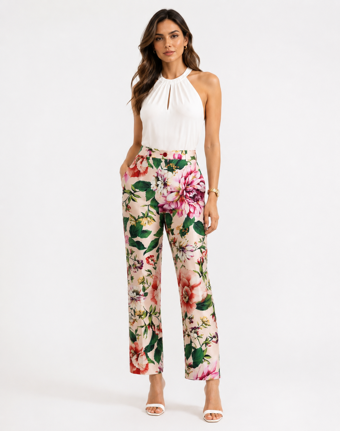 Dolce & Gabbana Silk Charmeuse Floral High Waist Pants