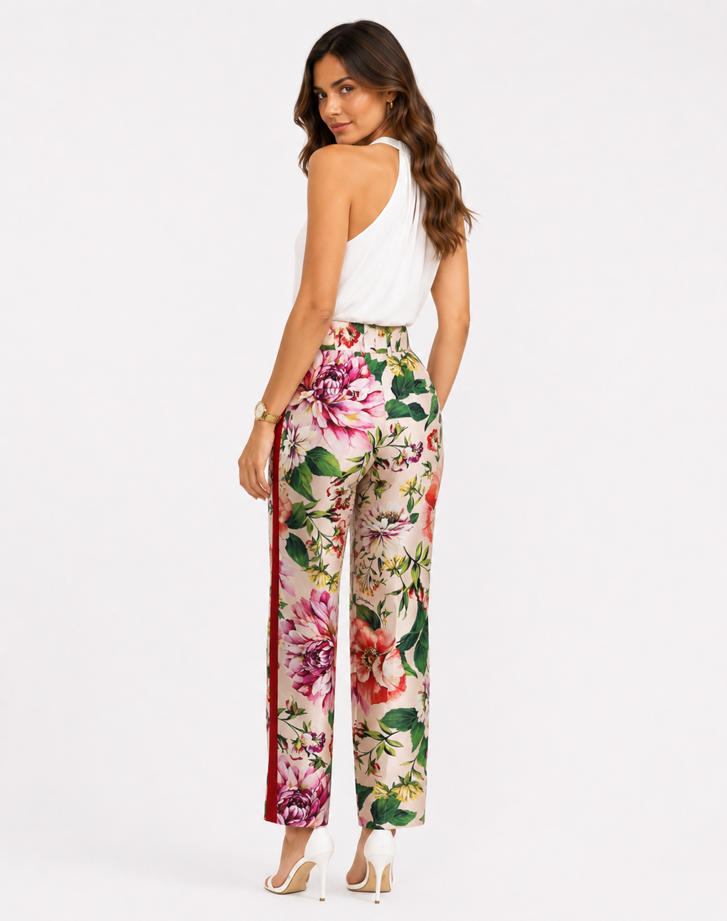 Dolce & Gabbana Silk Charmeuse Floral High Waist Pants