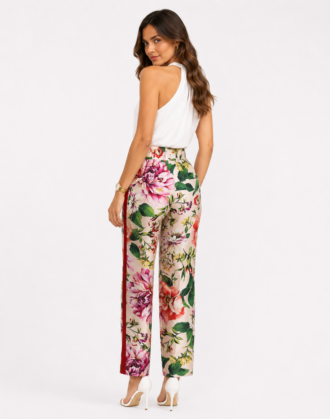 Dolce & Gabbana Silk Charmeuse Floral High Waist Pants