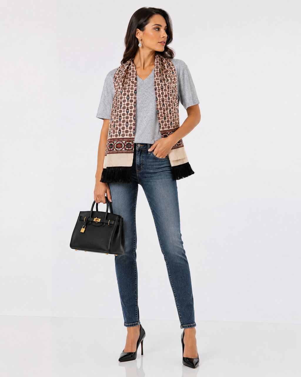 Dolce & Gabbana Owl Silk Scarf Integrated T-Shirt