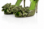 Dolce & Gabbana Green Python Bow Leather Heels Sandals