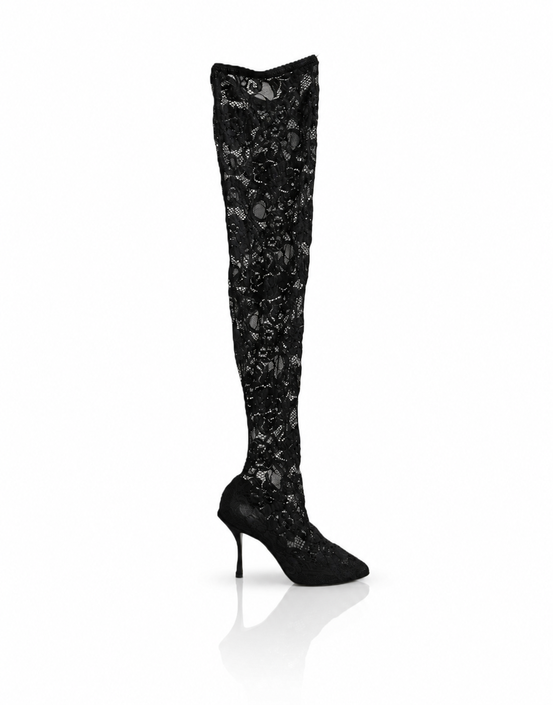 Dolce & Gabbana Black Taormina Lace Knee-High Boots