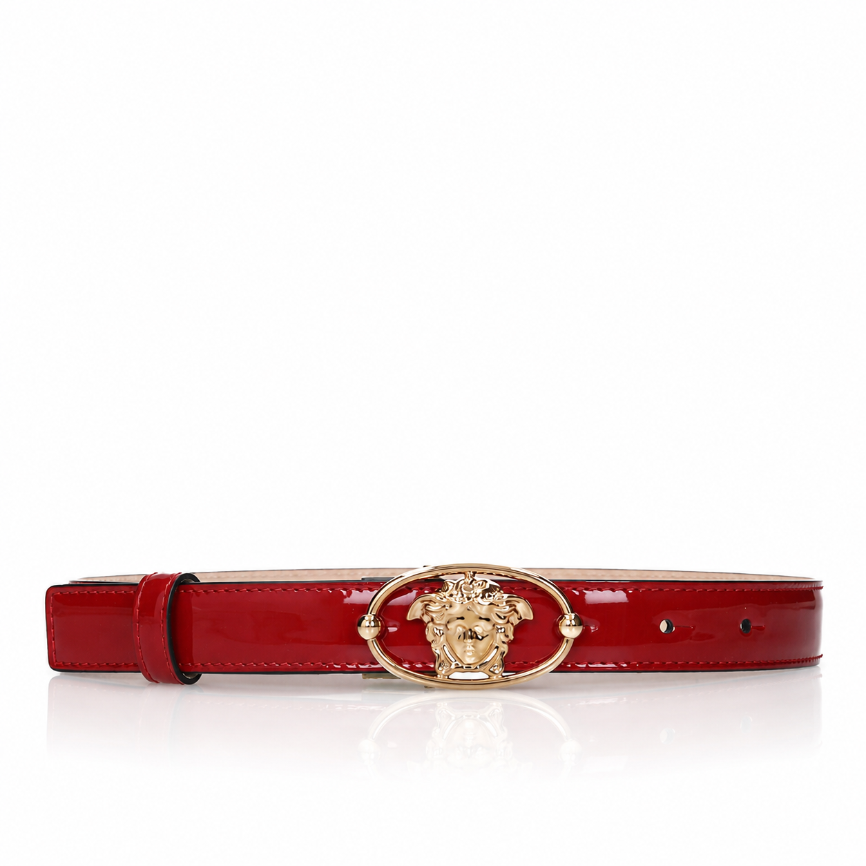 Versace Oval Medusa Cherry Red Patent Leather Belt