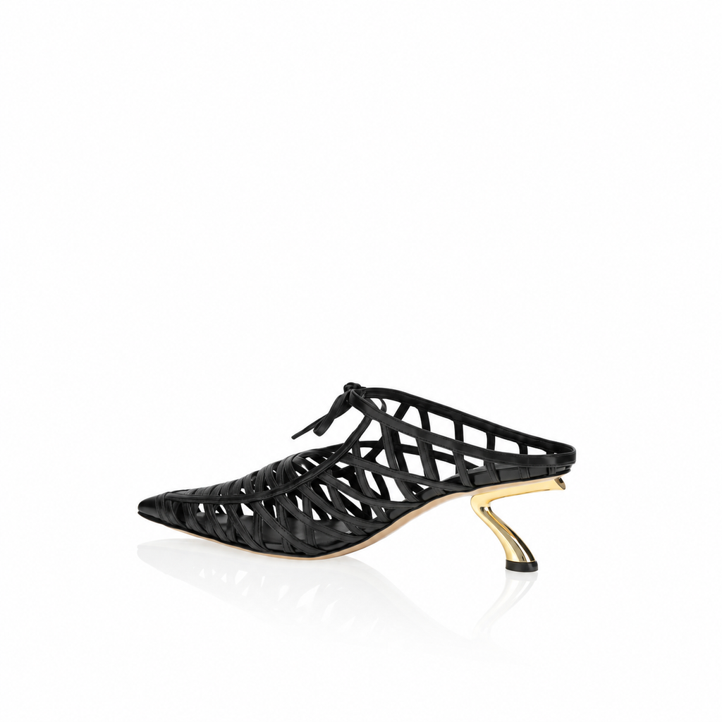 Ferragamo Cirry Woven Black Leather Mules