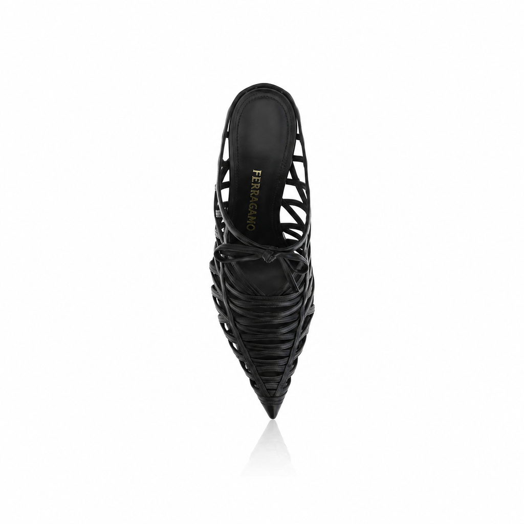 Ferragamo Cirry Woven Black Leather Mules