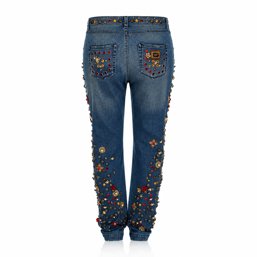 Dolce & Gabbana Crystal Roses Heart Embellished Jeans
