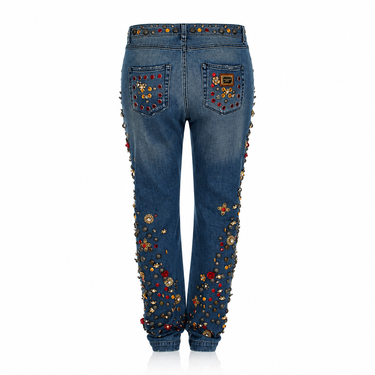 Dolce & Gabbana Crystal Roses Heart Embellished Jeans