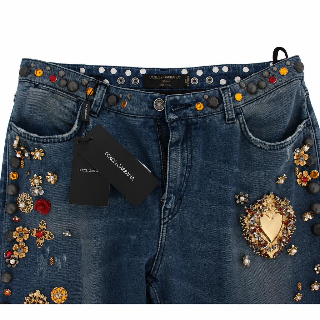 Dolce & Gabbana Crystal Roses Heart Embellished Jeans