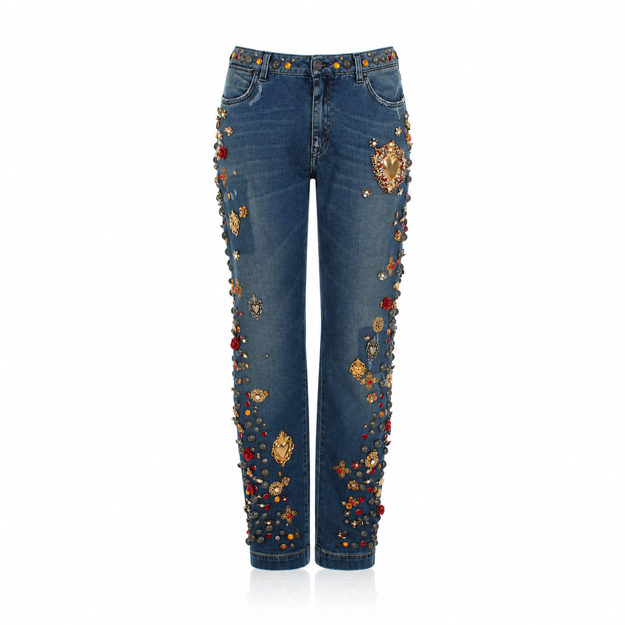 Dolce & Gabbana Crystal Roses Heart Embellished Jeans