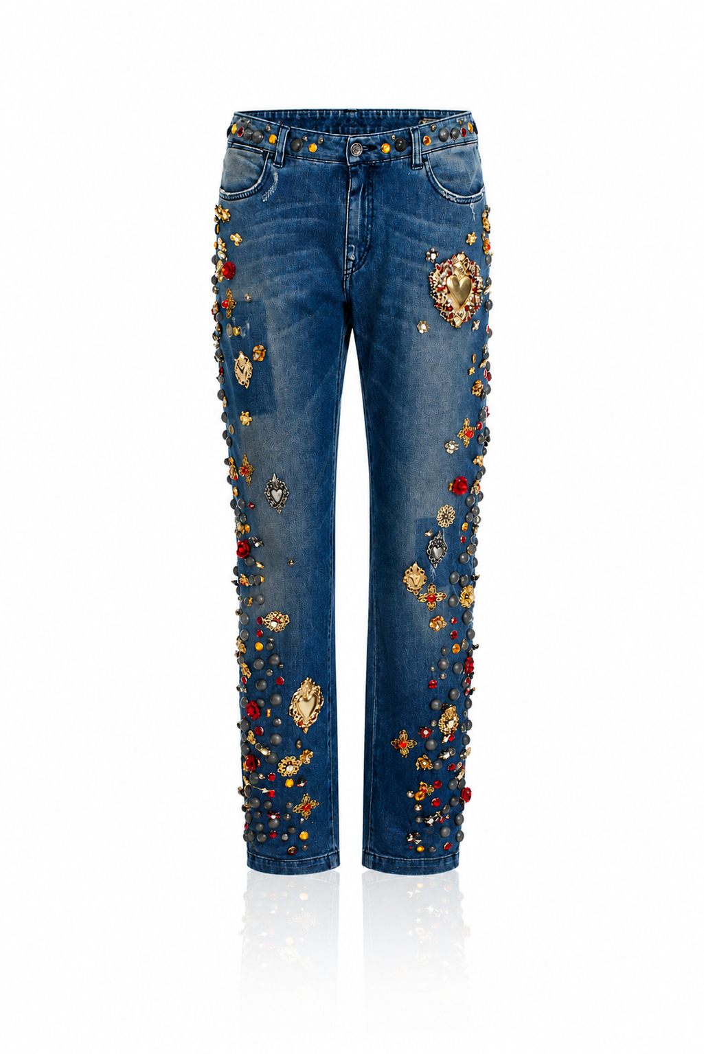 Dolce & Gabbana Crystal Roses Heart Embellished Jeans