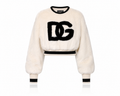 Dolce & Gabbana White Cropped Faux Fur DG Sweater