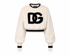 Dolce & Gabbana White Cropped Faux Fur DG Sweater