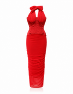Dolce & Gabbana Red Halter Corset Maxi Dress