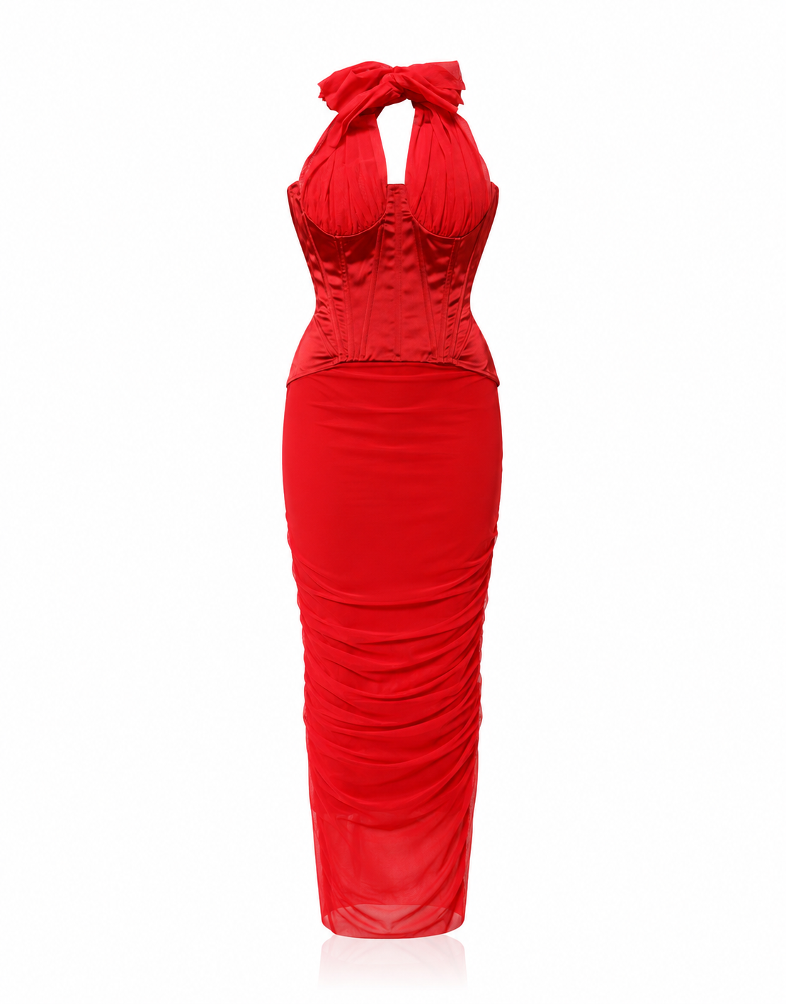 Dolce & Gabbana Red Halter Corset Maxi Dress