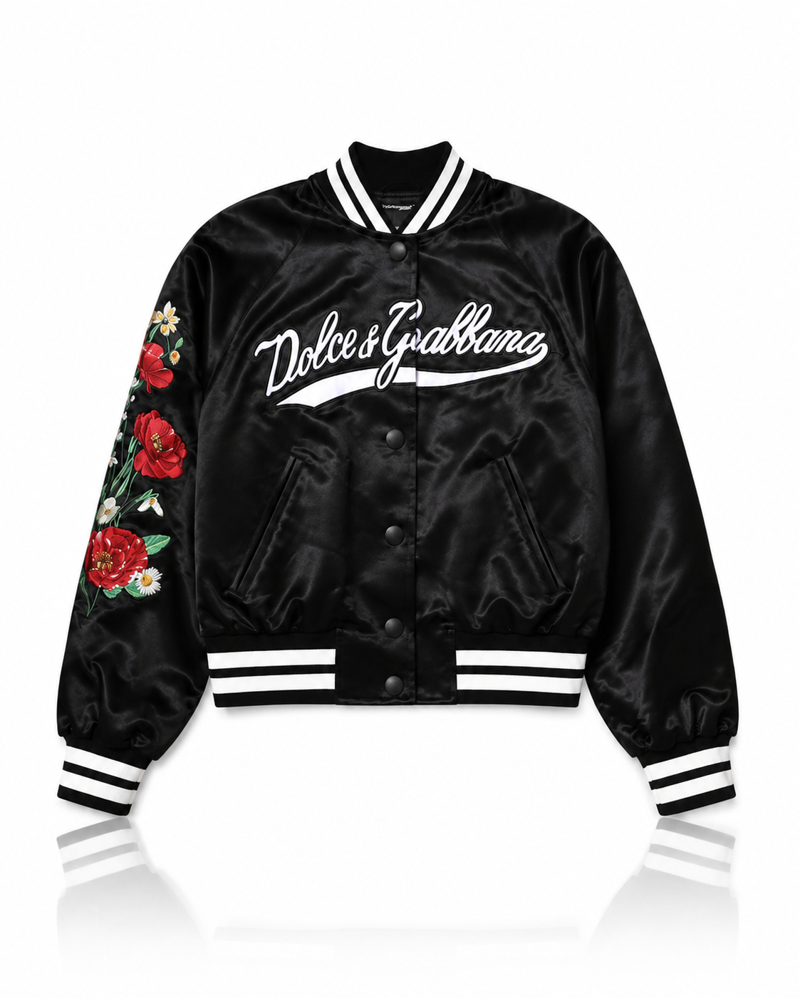 Dolce & Gabbana Floral Satin Varsity Bomber Jacket
