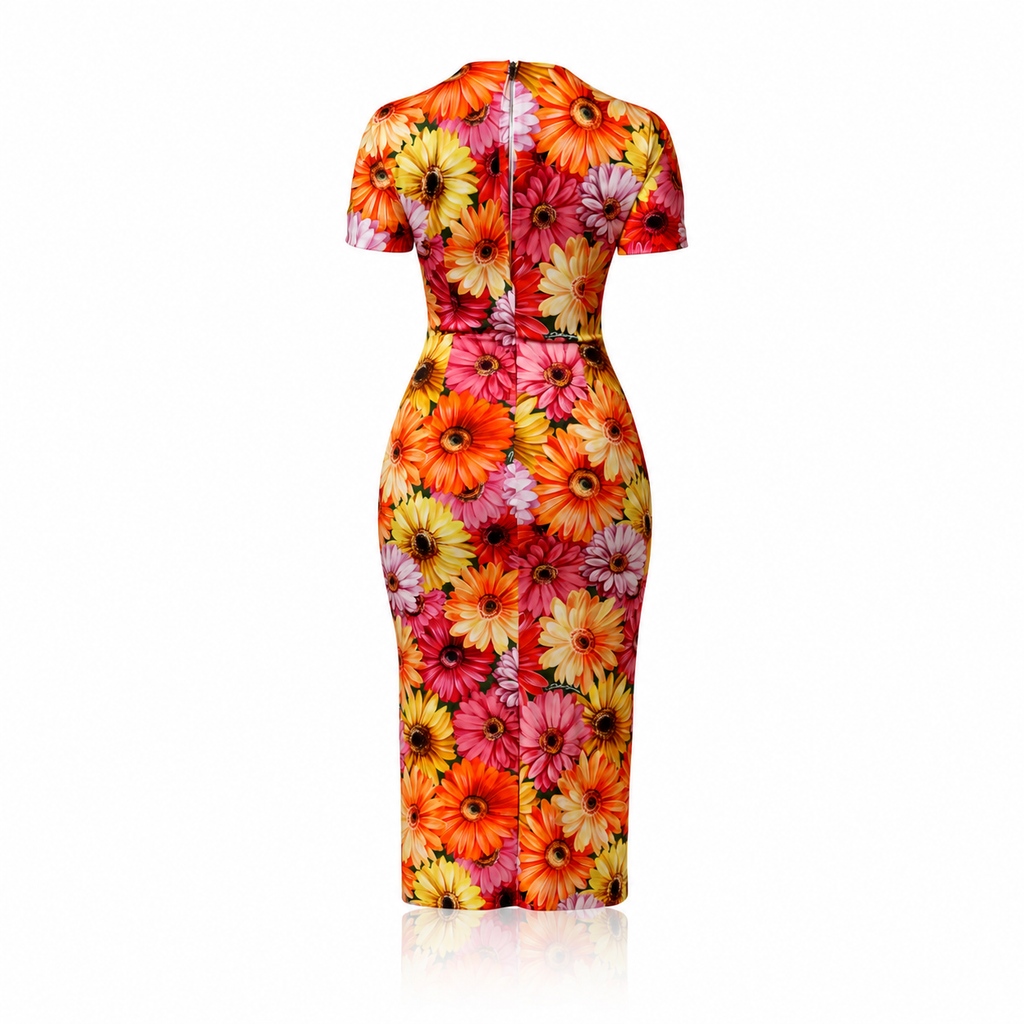Dolce & Gabbana Gerbera-Daisy Charmeuse Midi Dress